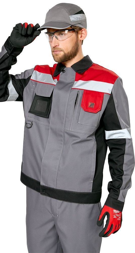 Куртка мужская рабочая летняя для ИТР Виват серо-черно-красная